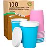 Baciato Caffè 100 Bicchieri Caffè ASPORTO in Carta MIX Rosa Azzurro 200ml con COPERCHIO in Carta Bevande Calde e Fredde Ecologici Biodegradabili Tazze Monouso Colorate + 100 Coperchi in Carta con Beccuccio