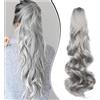Dcbaboo Coda di Cavallo Extension Capelli Ricci Coda Capelli Extension con Pinza 45cm Posticci per Capelli Mossi Coda Finta per Capelli Sintetici Lunghi Naturali Ponytail Ondulati, Grigio scuro