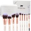 Miobrush Set Pennelli Make Up con Custodia Portatile, 9 Pennelli Trucco Professionali - Setole in Taklon Ipoallergeniche e Morbide, Manici in Betulla Compatti - Kit Pennelli Cosmetici di Alta Qualità