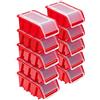 PAFEN Set di 10 scatole impilabili con coperchio, 155 x 100 x 70 mm, contenitori a vista, colore rosso