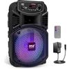 Pyle Portable Bluetooth PA Speaker System - 300W Rechargeable Outdoor Bluetooth Speaker Portable PA System w/ 8" Subwoofer 1" Tweeter, Microphone In, Party Lights, MP3/USB, Radio, Remote - Pyle PPHP834B