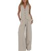 JJyaOX Completi Da Donna 2 Pezzi Set Gilet Con Scollo A V Senza Maniche Pantaloni A Gamba Larga 2 Pezzi Completo Blazer Estate Lino Abbinato (L,Grigio)