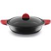 Castey - Casseruola bassa in alluminio adatta all'induzione - 28 cm - Coperchio in vetro - Manici rossi