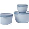 Mepal - Set di 3 Contenitori Cirqula Rotondo - Contenitori per Alimenti con Coperchio - Adatti come Contenitori Ermetici per Frigo, Freezer, Microonde - 500 ml, 1000 ml & 2000 ml - Nordic blue