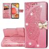 LEMAXELERS Custodia Huawei Honor X8A 4G Cover Portafoglio, Huawei Honor X8A 4G Custodia Bling Strass Brillant Fiore Farfalla Rilievo Wallet Shock-Absorption Leather Flip Cover,SD Butterfly Pink