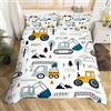 Loussiesd Set di biancheria da letto per bambini con cartoni animati per auto, set di biancheria da letto, di camion e camion, per escavatore, trattore, bianco, giallo, copriletto, camera da letto singolo,