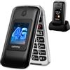 CHAKEYAKE 4G Telefono Cellulare per Anziani, Flip Phone Cellulare per Anziani con Tasti Grandi, 2.4+1.77 Doppio Display, Funzione SOS, 1200 mAh Batteria, Doppio slot SIM, Ladestinazione (Nero)