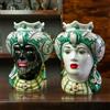 CERAMICHE CALTAGIRONE Teste di Moro Ceramica Siciliana Caltagirone Turbante Floreale Verde cm 23
