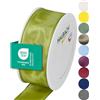 Halbach Seidenbänder Nastro regalo di alta qualità con bordo in filo metallico, larghezza 40 mm, lunghezza 25 m, certificato Öko-Tex 100, prodotto in Germania, colore: verde