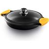 Castey - Casseruola bassa con coperchio in vetro - 28 cm - Manici gialli