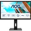 AOC Q32P2 - Monitor QHD da 32, regolabile in altezza (2560 x 1440, 75 Hz, HDMI, DisplayPort, hub USB), colore: Nero