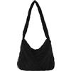 Makukke Velluto a Coste Borsa a Tracolla Donna Grande Shopper Tote Bag Crossbody Borsa per Lavoro Ufficio Viaggi Shopping Scuola,Nero