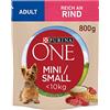PURINA ONE Mini/Small Adult Cibo per cani di piccola taglia, per cani di piccola taglia, ricco di manzo e riso, confezione da 8 (8 x 800 g)