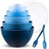 Luxear Grandi Ciotole Plastica Impilabili con Coperchio 0.2-6.5L, Set da 6 Bowl Mescolare e Cestello Scolapiatti per Cucinare, Conservare, Cuocere al Forno, Frutta, Insalate, Microonde, Lavastoviglie