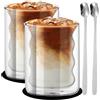 Nizirioo Set Di 2 Bicchieri Da Latte Macchiato, Bicchieri Caffè Vetro 200ml, Bicchieri A Doppia Parete Bicchieri Termici Bicchieri Da Caffè Con 2 Cucchiai E 2 Sottobicchieri Per Caffè Latte Cappuccino Espresso