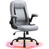 YAMASORO Sedia da ufficio ergonomica in pelle con braccioli apribili, sedia da scrivania, regolabile in altezza, girevole a 360°, con schienale regolabile, grigio