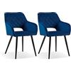 CLIPOP Set di 2 sedie da pranzo con braccioli, imbottite, con schienale e gambe in metallo, comoda sala da pranzo (velluto, blu)