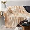 ele ELEOPTION Coperta da Tiro in Ciniglia, Nappe Jacquard Coperta da Tiro Coprisedile per Divano Decorativo Divano da Letto Sedia Morbida, Motivo Tribale Popolare (220 x 250 CM, Beige)