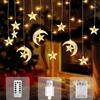 Kuataty Luci di Natale Catena Luminosa, 3.5M Tenda Luminosa Natale Luna Stelle a Batteria USB con Telecomando&Timer, 8 Modalità Luci Tenda Decorazione per Festa, Balcone - Bianco Caldo