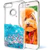 OKZone Cover Xiaomi Mi A1/Mi 5X [con Pellicola Proteggi Schermo],OKZone 3D Glitter Liquido TPU Cover,Brillantini Fluttuante Quicksand Scintillio Bling Protettiva Custodia per Xiaomi Mi A1 / Mi 5X (Cuore Blu)