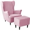 AQIGR Fodera Copripoltrona con Orecchie Elasticizzato con Copri Pouf, Rosa/Giallo/Verde Poltrona Protettiva 2 pezzi Copripoltrona 1 pezzo Copri Poggiapiedi Fodera per Cuscino Lavabile Rimovibile per Bar Sog