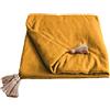 ED Enjoy Home - Edredon Decorativo - Giallo Senape con 4 pompon di iuta - 90 x 190 cm - 100% cotone - Certificato Oeko-TEX - Collezione Panama