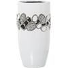 DRW Vaso da Tavolo Rotondo con Ornamenti in Bianco e Argento 15 x 30 cm
