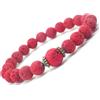 ThurColas Bracciale da donna realizzato con perline di pietra lavica rossa e perline tibetane in bronzo antico