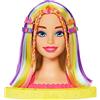 Barbie - Super Chioma Hairstyle Capelli Arcobaleno, testa pettinabile con capelli biondi e ciocche arcobaleno fluo da acconciare, con accessori Color Reveal, giocattolo per bambini, 3+ anni, HMD78