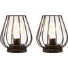 TRIROCKS Set di 2 Lampade da Tavolo a Batteria 17 cm Alte, Mini Lanterna a Forma di Gabbia con Luci LED Calde per Giardino, Patio, Matrimonio, Eventi (Nera)