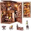 MiniCity Book Nook Kit, Kit casa in miniatura fai da te, 3D Puzzle di legno angolo libro scaffale inserto decorativo Kit modello creatività con luce LED per adulti (Alice in Dreamland)
