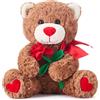 IKASA Orso Animale Peluche Amore con Fiocco per San Valentino,Simpatico Peluche 27cm con Rosa Piccolo Giocattolo Morbido,Regali per La fidanzata