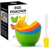 HUAQIAOXI Silicone egg poacher - Confezione da 4 bicchieri in silicone per uova in camicia con supporti ad anello, cuociuova in camicia per microonde o piano cottura con spazzolino per olio extra, senza BPA