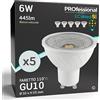 Eurocali Lampadine LED GU10 6W Professionali Trasparente 445 lumen - Forma: Faretto - Luce Bianco Naturale 4000K - Fascio Luminoso 110° - Pacco da 5