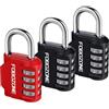 FOBOZONE 3 Pezzi Lucchetto Armadietto Combinazione 4 Cifre, 2 Nero, 1 Rosso | Resistente alle intemperie, corpo lega di zinco, arco acciaio antitaglio, per armadietti palestra/scuola, capannoni, cancelli