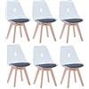 BenyLed Set di 6 sedie da pranzo in stile scandinavo design retrò sedie laterali in acrilico trasparente sedia in cristallo con cuscino in PU (Nero)