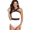 Ducomi Lea Costume Intero Donna - Costumi da Bagno Interi - Bande Intreccio e Trasparenze Sexy in Vita, Top Coppa Push Up Removibile - Beachwear per Mare e Piscina (White, XL)