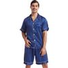 Nanxson Pigiama da Uomo in Raso Manica Corta Due Pezzi Pigiama Estate Morbido Loungewear Bottoni Pigiami (XL,Blu Scuro)