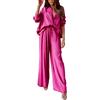 Geagodelia Tuta da Donna Casual 2 Pezzi Camicia a Maniche Lunghe + Pantaloni Set Completi da Donna Eleganti Streetwear (Rosa, XL)