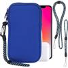 Pwsap Custodia in Neoprene con Cerniera per Smartphone,Universali Astuccio Portacellulare Sacchetto Borsa Verticale impermeabile Custodia per Telefono con Cordino Moschettone for iPhone 14 15 16,Samsung,Blu