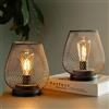 TRIROCKS Set di 2 Lampade da Tavolo in Metallo a Batteria 17 cm Alte, Lanterne Senza Fili a Forma di Gabbia con Lampada LED Edison per Giardino, Patio, Matrimonio, Eventi (Marrone)