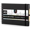 OfficeTree Taccuino per schizzi, formato A5, con rilegatura a spirale, formato orizzontale, 96 pagine, 48 fogli, formato A4, 200 g, carta bianca vergine, libretto di schizzi acquerello, matita inclusa