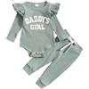 JiAmy Completini per Bambina 2 Pezzi, Neonata Vestiti Estivo Manica Lunga Pagliaccetto con Daddy's Girl Modello Ricamato Pantaloni Lunghi Tutina in Cotone Outfit, 3-6 Mesi Rosa