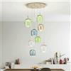 Ondaluce Lampada a sospensione 60 cm NINA 8 Luci LED in metallo Oro e vetri Colorati