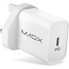 Magix Caricatore 20W PD Power Delivery 3.0, AC 100-240V to DC 5V 9V 12V (Per iPhone 15/15 Plus/15 Pro, 14/13/12-Mini/Pro/Pro Max/SE, AirPods Pro, iPad Pro, Galaxy)(Bianco)(UK Plug)