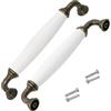 Aerzetix - C64395 - Set di 2 maniglie per mobili interasse 128mm - porte armadio cassetto decorazione interno arredamento cucina soggiorno assemblaggio - in metallo e plastica - colore bianco