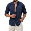Evoga Camicia Uomo di Lino Manica Lunga Slim Fit Casual Estiva Coreana (XXL, Blu)