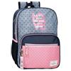 Pepe Jeans Joumma Bags - Zaino da scuola, blu e rosa, in poliestere, spallacci regolabili, per un comodo trasporto, vari scomparti, con portachiavi pompon, multicolore, Zaino 40