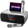 HIUYRFS Karaoke Casse Karaoke Portatile con 2 Microfono Wireless Karaoke Professionale Completo, Supporto, AUX, Scheda USB/TF, per Bambini, Adulti, Riunioni, Picnic (Argento)