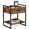 Relaxdays Comodino con Cassetto, Industrial, Tavolino da Divano, per Soggiorno e Camera, 50x43x37 cm, Effetto Legno Nero